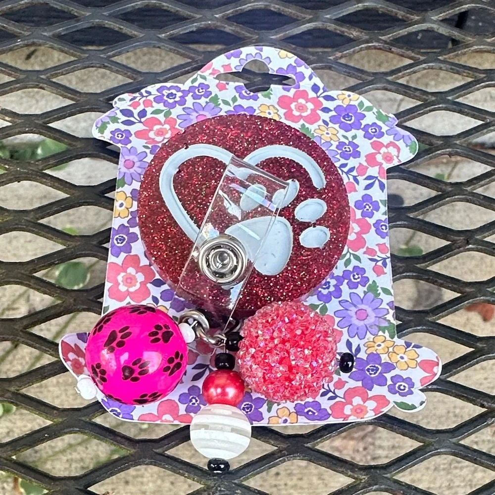 Red Glitter Heart ID Name Tag Badge